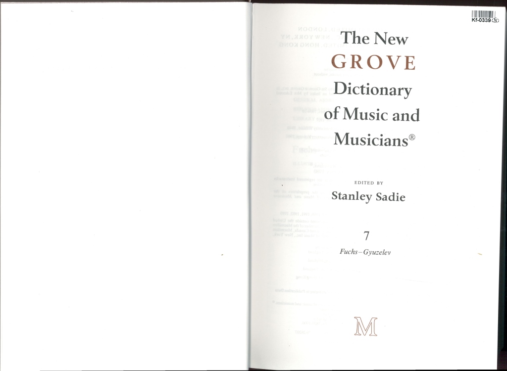The New Grove Dictionary of Music and Musicians 7.