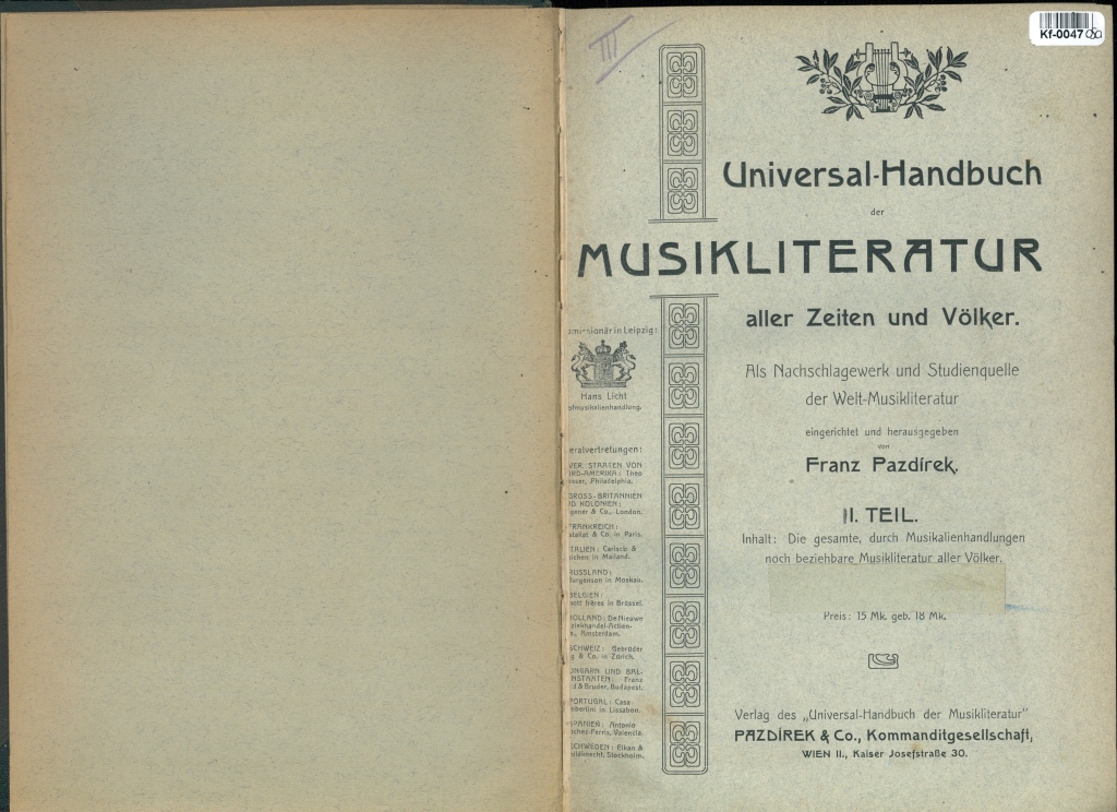 Universal-Handbuch Musikliteratur aller Zeiten und Völker