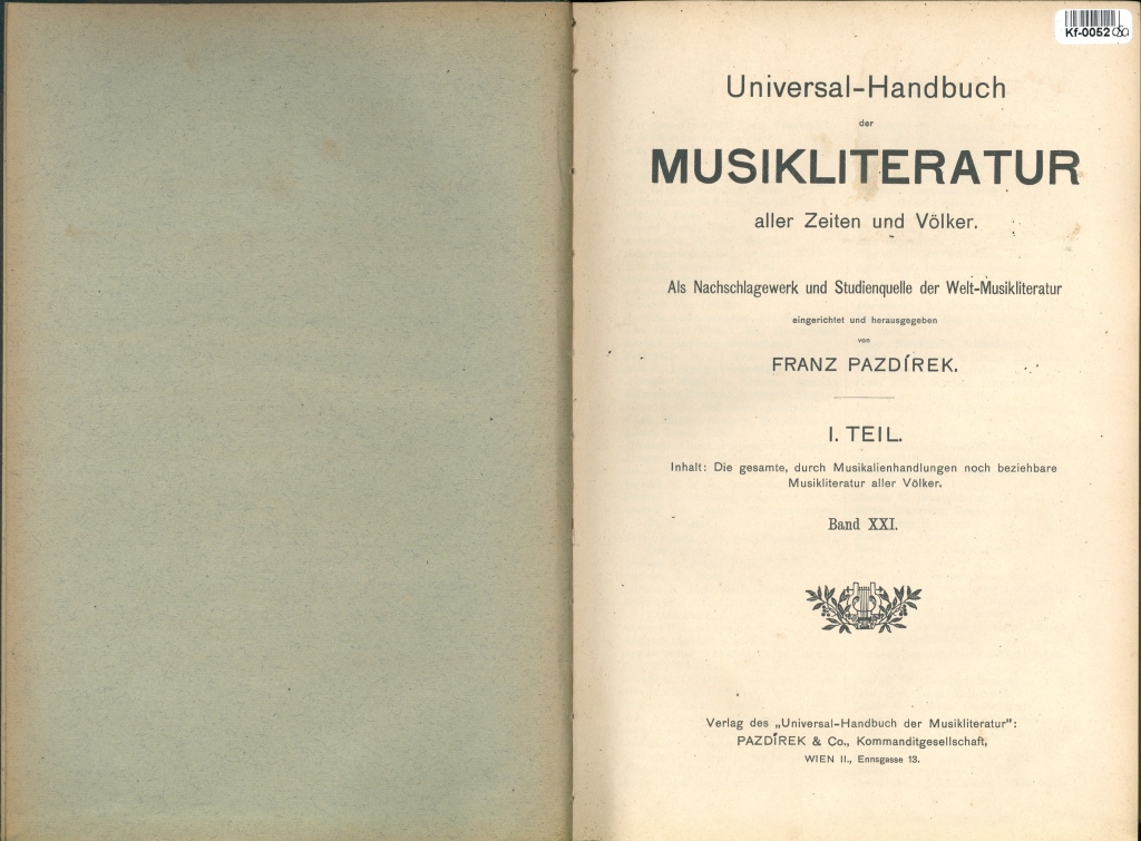 Universal-Handbuch der Muzikliteratur aller Zeiten und Völker