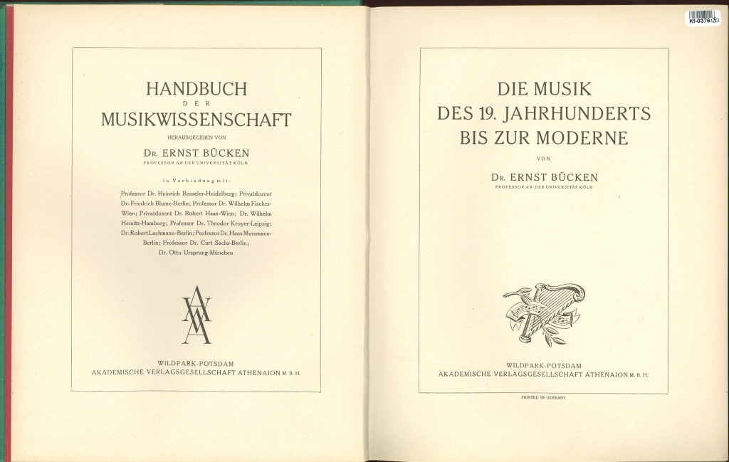 Handbuch der Musikwissenschaft - Die Musik des 19. Jahrhunderts bis zur moderne