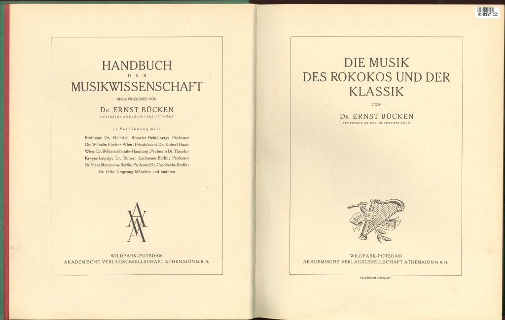 Handbuch der Musikwissenschaft - Die Musik des rokokos und der klassik