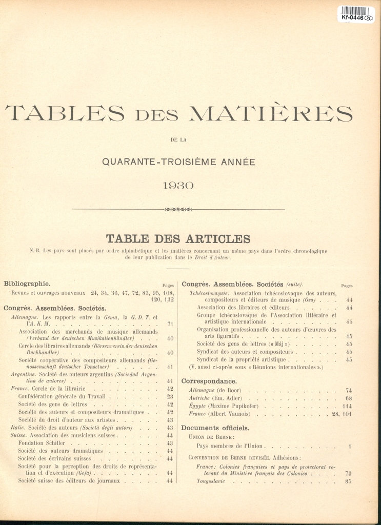 Tables des matieres