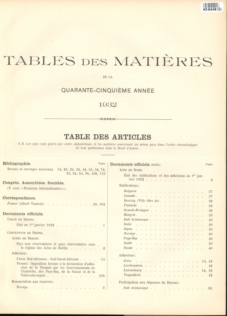 Tables des matieres