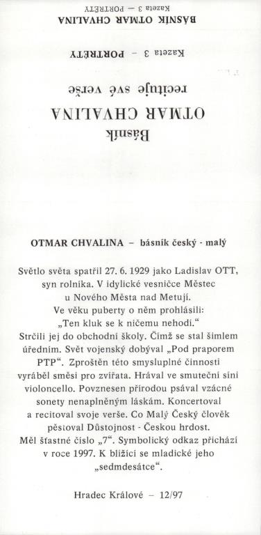 Otmar Chvalina recituje své verše - Portréty; 