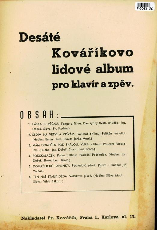 Desáté Kováříkovo lidové album pro klavír a zpěv