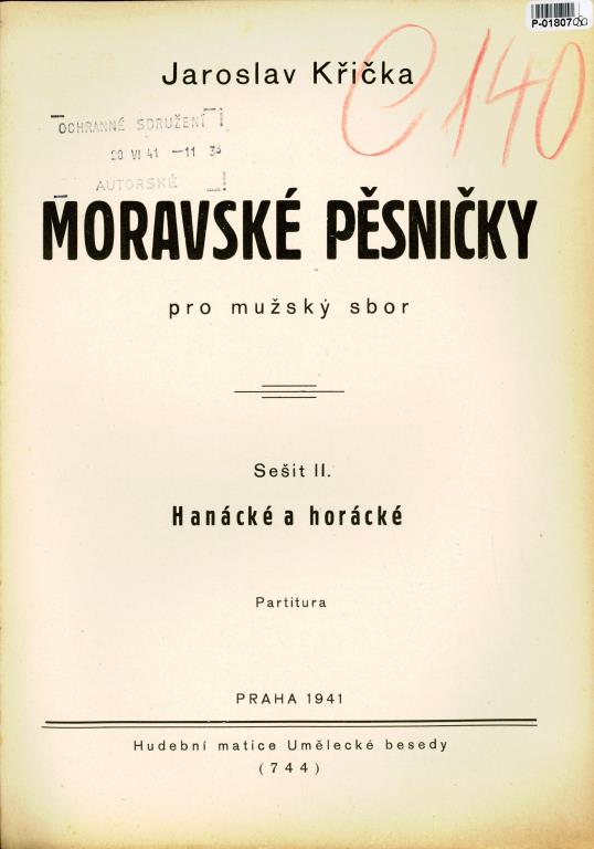 Moravské pěsničky pro mužský sbor - sešit II.