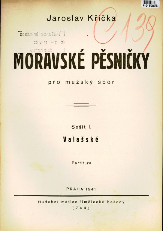 Moravské pěsničky pro mužský sbor - sešit I.