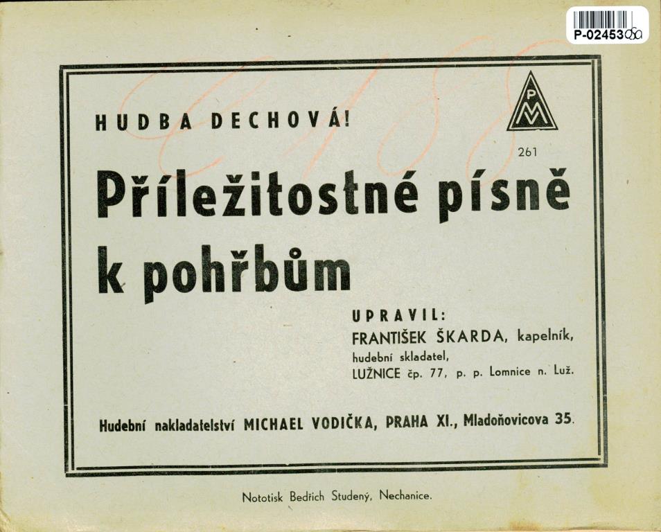 Hudba dechová 261 - Příležitostné písně k pohřbům