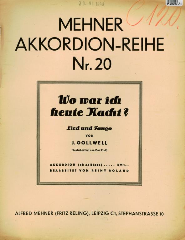 Mehner Akkordion - Reihe nr. 20 - Wo war ich heute Macht?