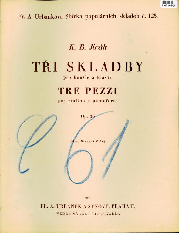 Sbírka populárních skladeb č. 123 - Tři skladby pro housle a klavír