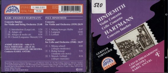 Hindemith - Violin concerto, Cello concerto, Hartmann - Concerto funebre