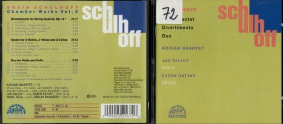 Schulhoff - Divertimento, Sextet, Duo for violin and cello