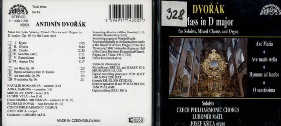 Dvořák - Mass in D major for soloists, mixed chorus and organ