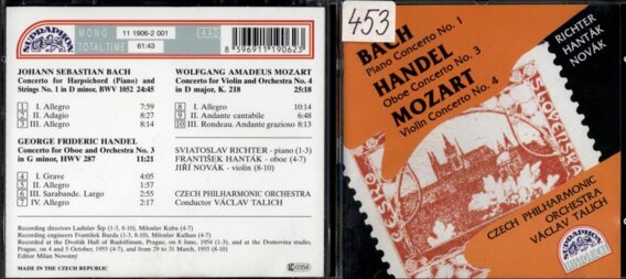Bach - Piano Concerto No. 1 - Handel - Oboe concerto No. 3, Mozart - Violin concerto No. 4