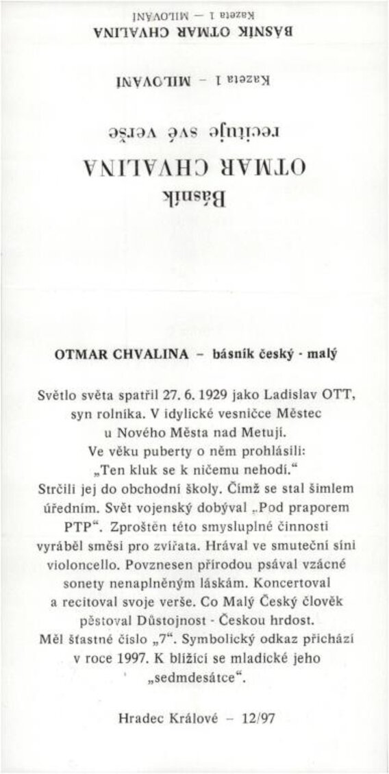 Otmar Chvalina recituje své verše - Milování