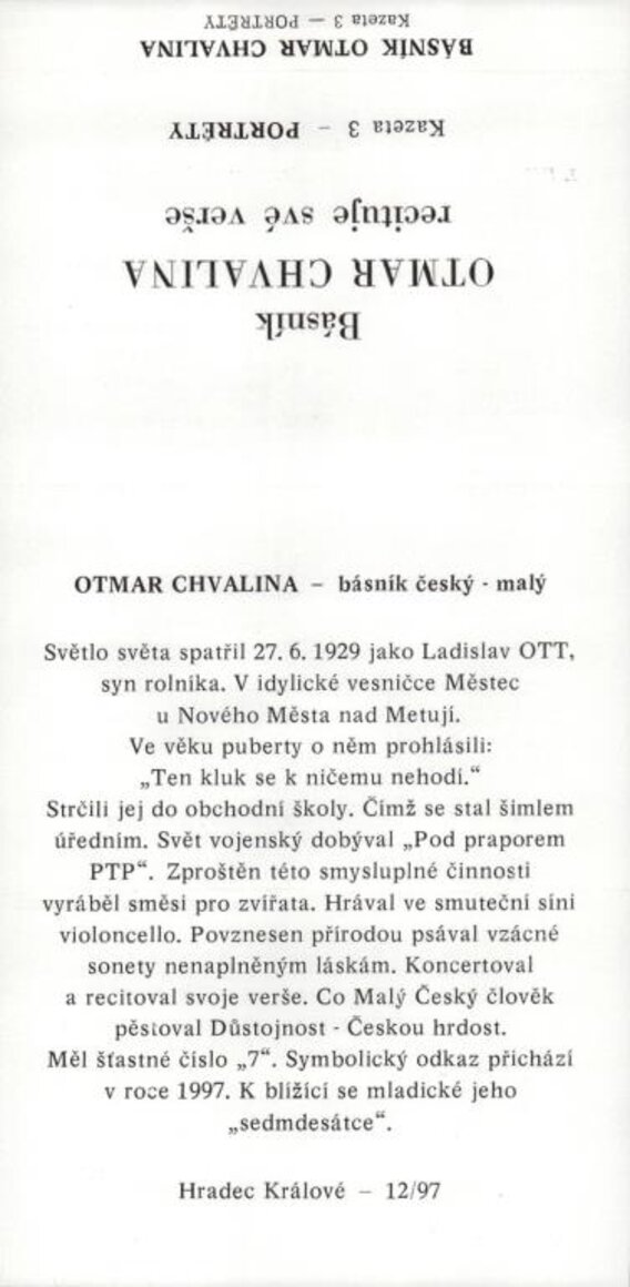 Otmar Chvalina recituje své verše - Portréty