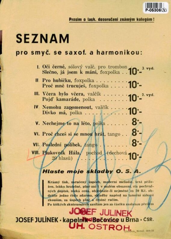 Seznam pro smyč. se saxof. a harmonikou