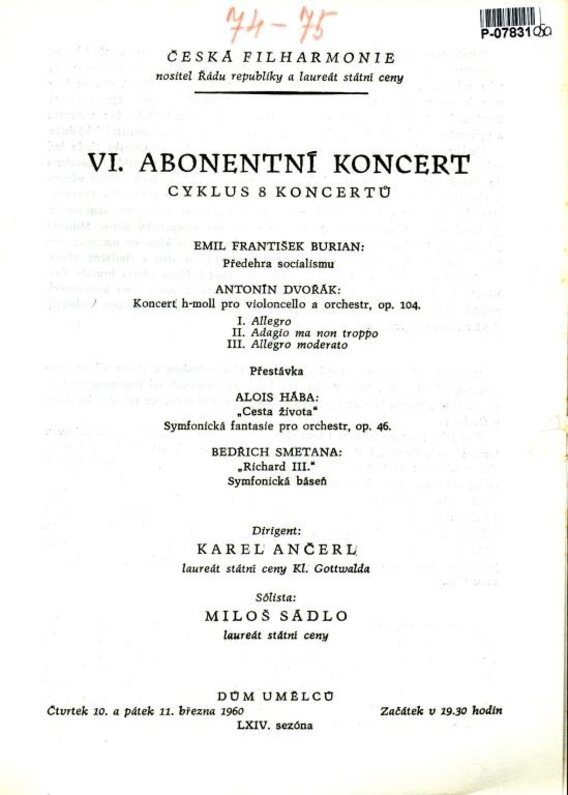 Česká filharmonie - VI. Abonentní koncert