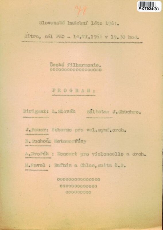 Česká filharmonie Slovenské hudební léto 1961