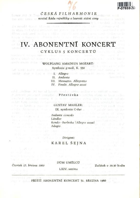 Česká filharmonie - IV. Abonentní koncert