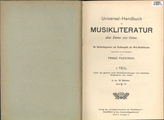 Universal-Handbuch der Muzikliteratur aller Zeiten und Völker