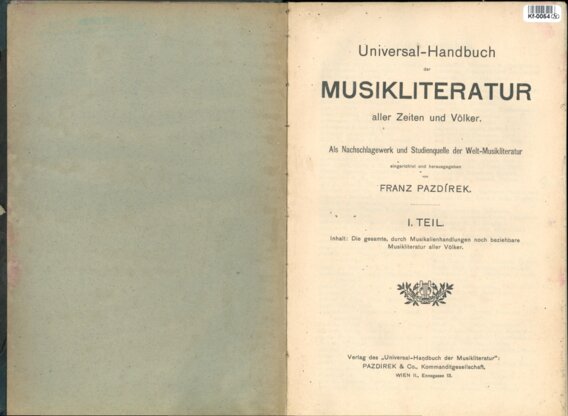 Universal-Handbuch der Muzikliteratur aller Zeiten und Völker