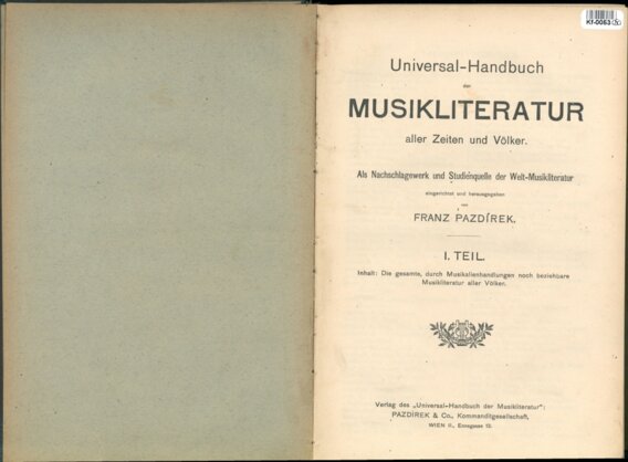Universal-Handbuch der Muzikliteratur aller Zeiten und Völker