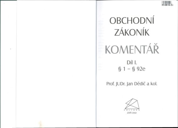 Obchodní zákoník - komentář I.
