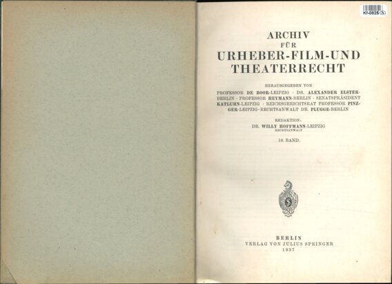 Archiv für Urheber - Film - und Theaterrecht - 10. Band