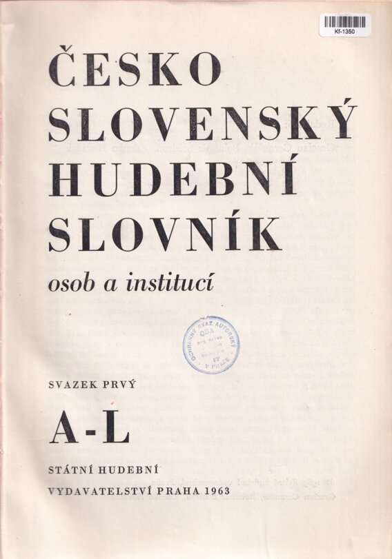 Česko Slovenský Hudební Slovník osob a institucí A-L
