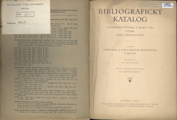 Bibliografický katalog - Literární tvorba z roku 1939