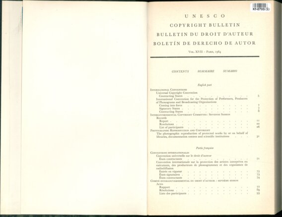 UNESCO COPYRIGHT BULLETIN BULLETIN  DU  DROIT D'AUTEUR BOLETÍN DE DERECHO DE AUTOR