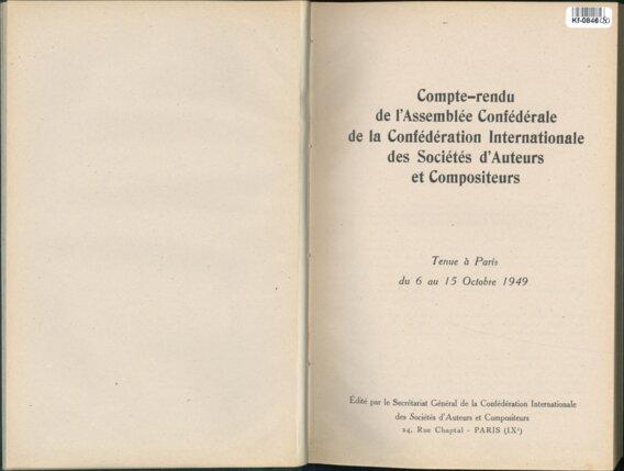 Compte-rendu du l'Assemblée Congres de la Confédération Internationale des Sociétés ďAuteurs et Compositeurs