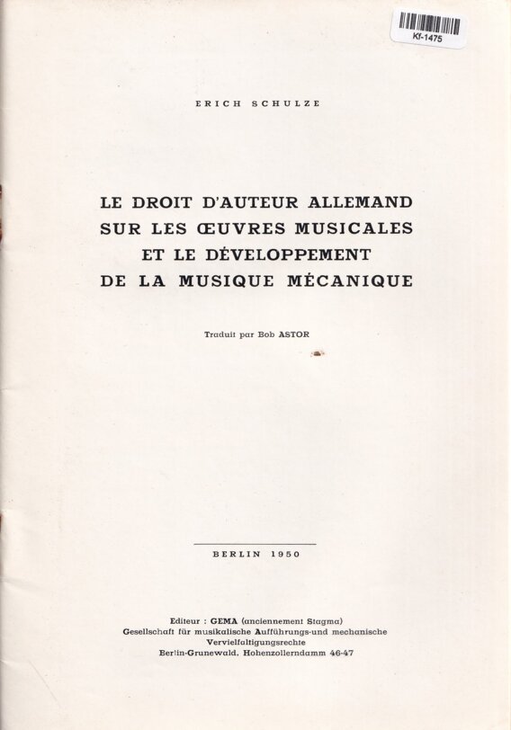Le Droit d'Auteur Allemand sur les Œuvres Musicales