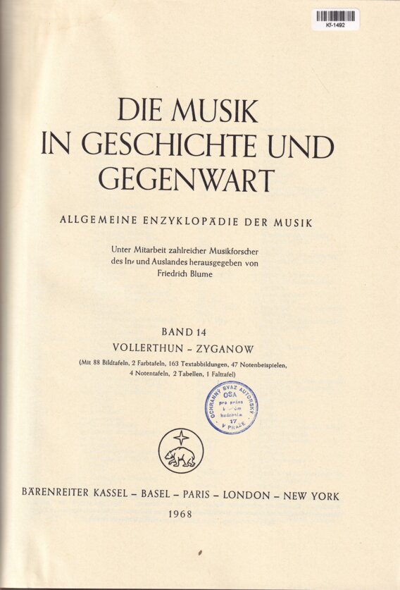 Die Musik in Geschichte und Gegenwart: Band 14 Vollerthun - Zyganow
