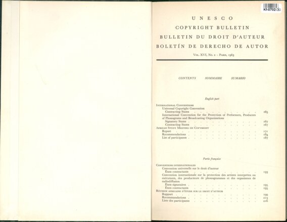 UNESCO COPYRIGHT BULLETIN BULLETIN  DU  DROIT D'AUTEUR BOLETÍN DE DERECHO DE AUTOR