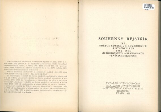 Souhrnný rejstřík ke sbírce soudních rozhodnutí a stanovisek 1962 - 1985