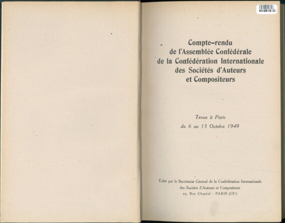 Compte-rendu de l'Assemblée Confédérale de la Confédération Internationale des Sociétés ďAuteurs et Compositeurs