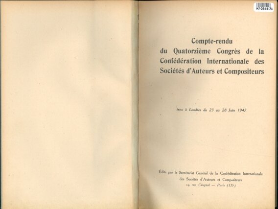 Compte-rendu du Quatorziéme Congres de la Confédération Internationale des Sociétés ďAuteurs et Compositeurs
