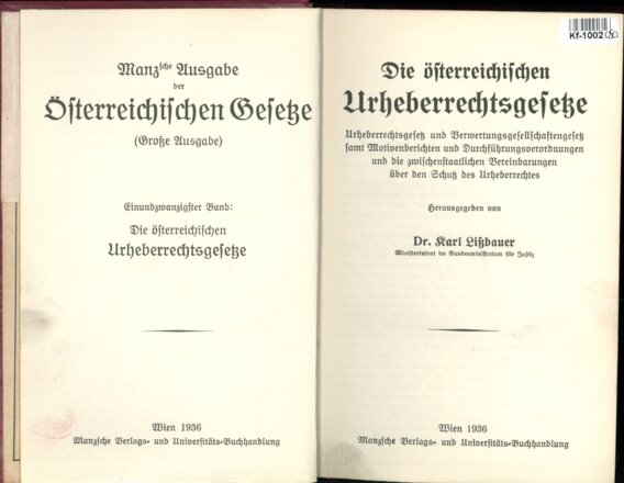 Die öfterreichifchen Urheberrechtsgefesse