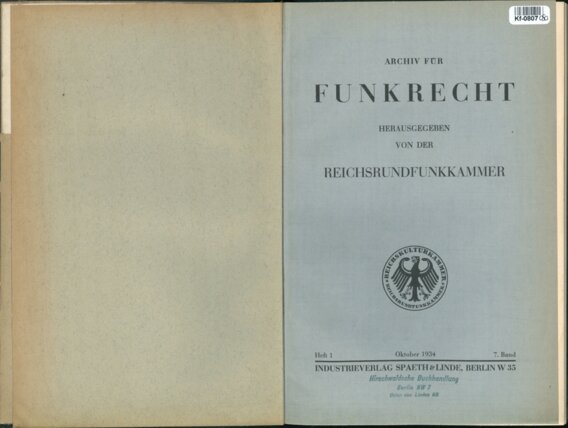Archif für Funkrecht - Herausgegeben von der Reichsrundfunkkammer