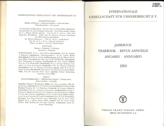 JAHRBUCH YEARBOOK; REVUE ANNUELLE ANUARIO; ANNUARIO
