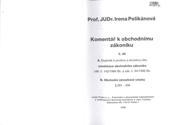 Komentář k obchodnímu zákoníku - 3. díl