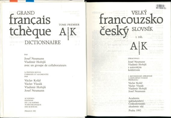 Velký francouzsko český slovník - I. díl - A - K