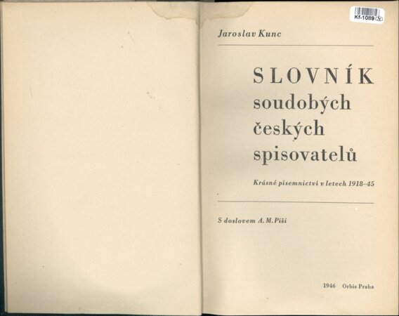 Slovník soudobých českých spisovatelů - Krásné písemnictví v letech 1918 - 45