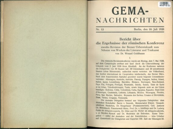 GEMA - NACHRICHTEN -  Bericht über die Ergebnisse der römischen Konferenz