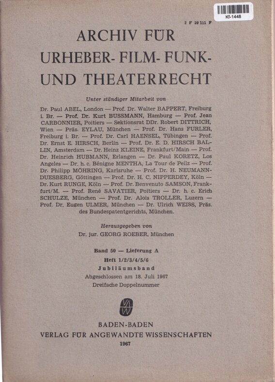 Archiv für Urheber-Film-Funk und Theaterrecht