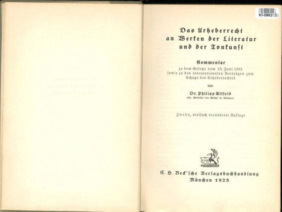 Das Urheberrecht an Werfen der Literatur und der Tonkunst