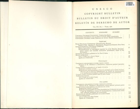 UNESCO COPYRIGHT BULLETIN BULLETIN  DU  DROIT D'AUTEUR BOLETÍN DE DERECHO DE AUTOR