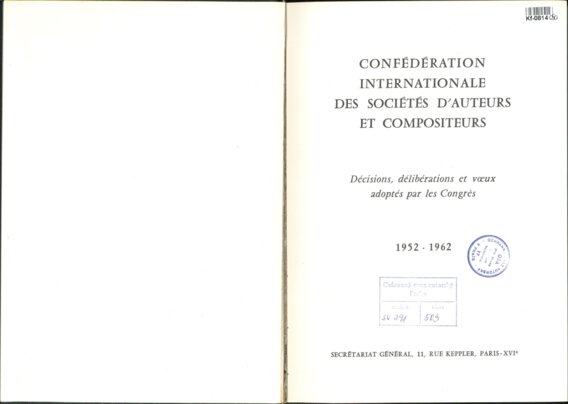 Confédération Internationale des Sociétés ďAuteurs et Compositeurs 1952-1962